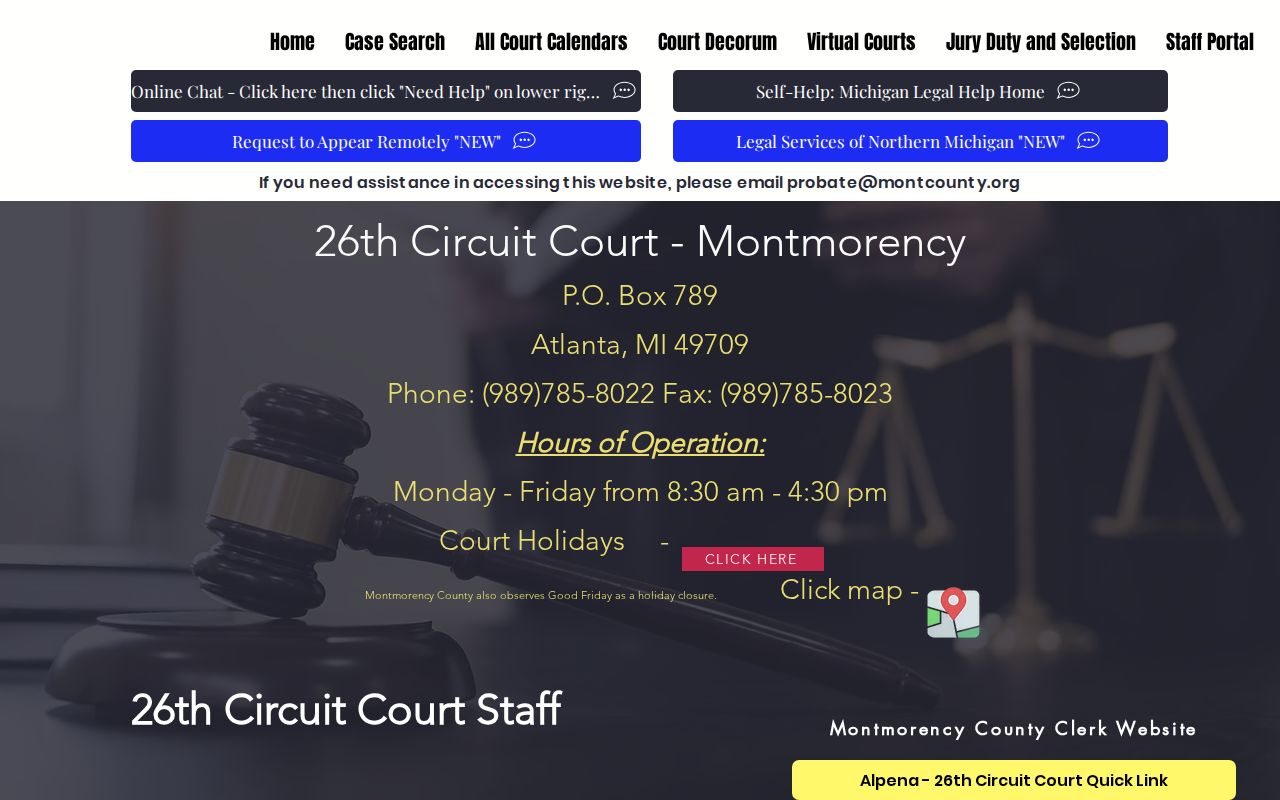 Montmorency County 26th Circuit Court and clerk contacts for warrant records