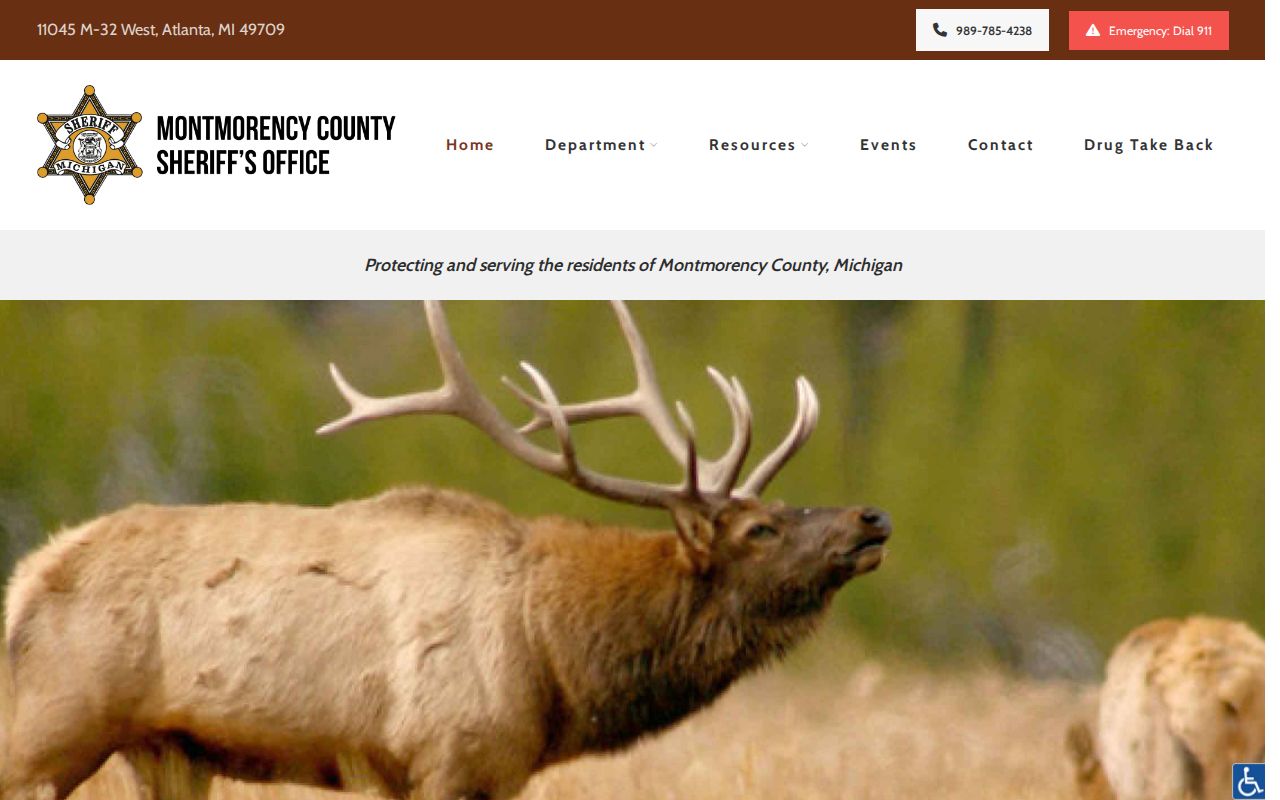 Montmorency County sheriff headquarters page listing the Crime Stoppers tip channel