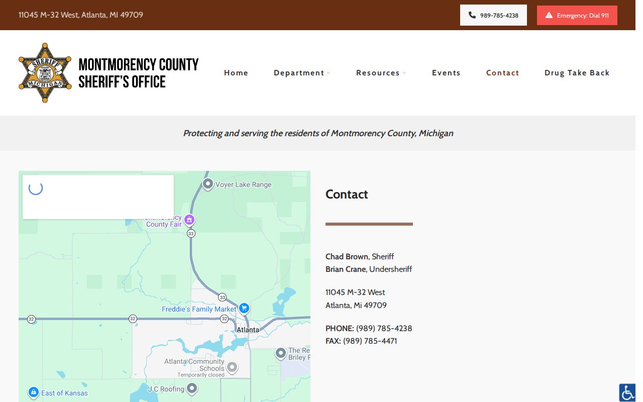 Montmorency County sheriff and undersheriff contact block for arrest warrant service questions
