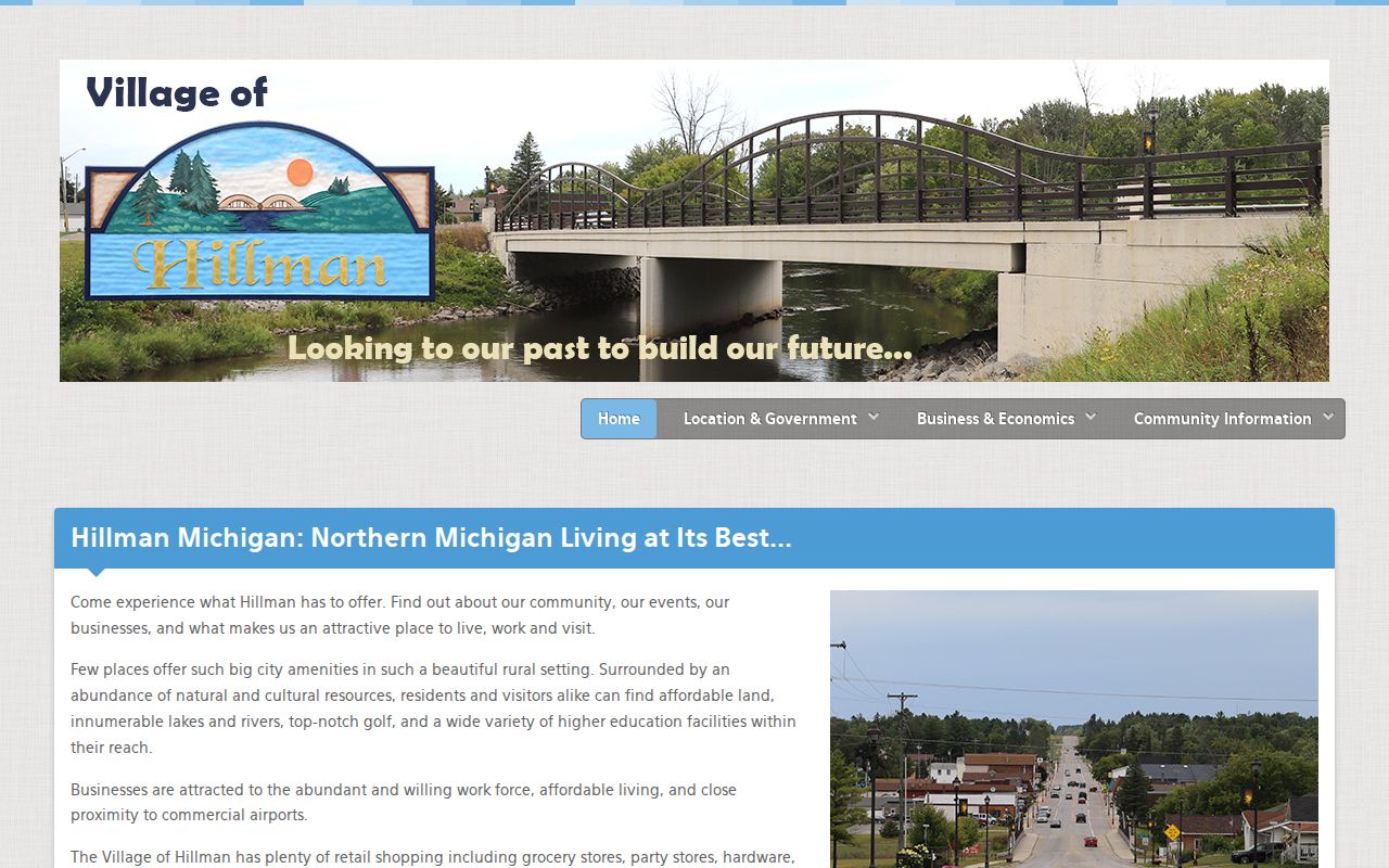 Hillman village government page showing village services and no warrant or court portal